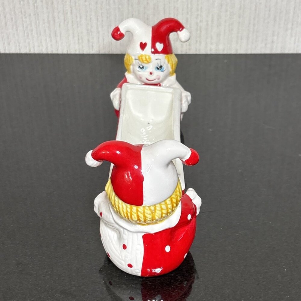 Vintage Harlequin Pixie Dish MCM Ceramic Candy Red Holiday Jester Vanity Holder - Picture 8 of 12